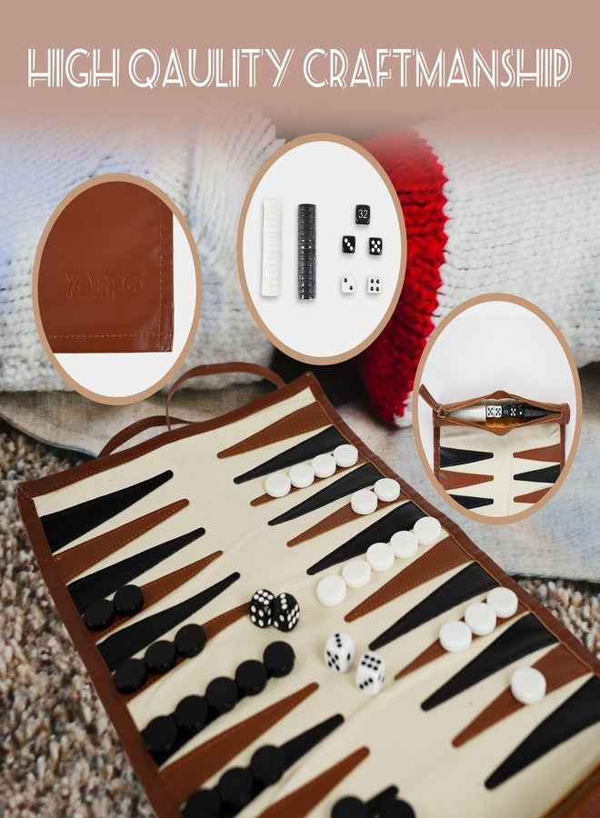 YOBRO Travel Backgammon Sets for Adults, Classic PU Leather Roll-Up Backgammon Board Game Gift, Portable & Lightweight Travel Style for Indoor Outdoor, Funny Family Game - Image 5
